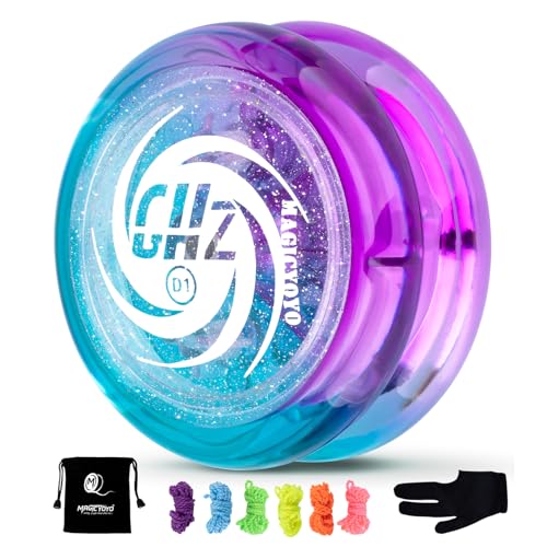 YOSTAR Yoyo D1 GHZ - Einfaches JoJo mit Glitzer für Kinder & Anfänger, Trick Jo Jo & Looping Yo Yo, Jo-jo Spielzeug für 2A Tricks, inkl. 6 Ersatzschnüren, Handschuh, Tasche (Grün Violet) von YOSTAR
