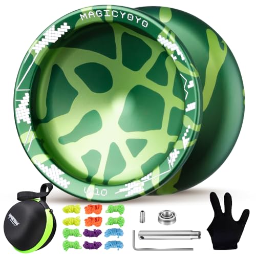 YOSTAR Yoyo Profi V10, Trick JoJo mit Leerlauf und Kugellager, Doppelzweck JoJo für Kinder und Anfänger, Unresponsive Jo Jo für Erwachsene, Jo-Jo Spielzeug mit 12 Saiten, Lagersatz, Gehäuse (Grün) von YOSTAR