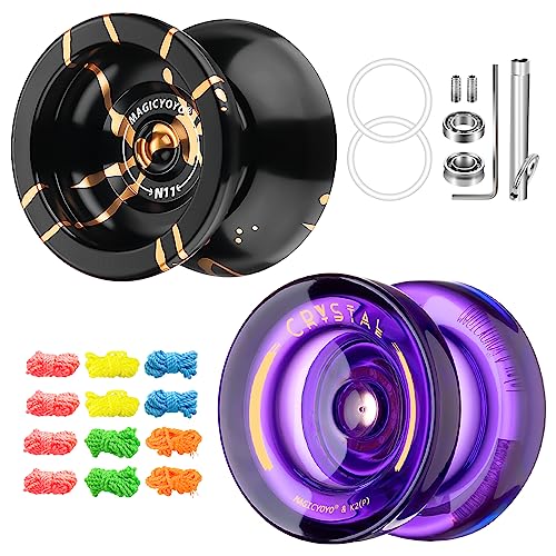 YOSTAR Yoyos Pack, Kunststoff Responsive Yoyo K2 Kristall Lila, Metall Unresponsive Yoyo N11 Schwarz Golden, Dual Purpose Yoyo für Kinder Anfänger, Trick Yoyo mit glattem Lager Kit von YOSTAR