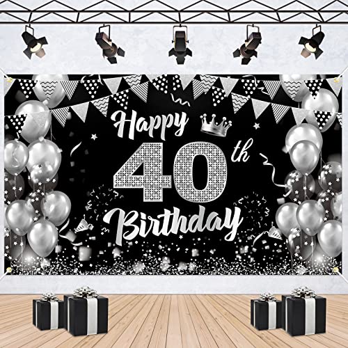 40. Geburtstag Dekorationen Banner Silber Schwarz Geburtstagsbanner, 40. Geburtstag Banner für Männer Frauen, 40. Geburtstag Hintergrund Schwarz und Silber, 40. Banner für Drinnen und Draußen Poster von YOTANGO