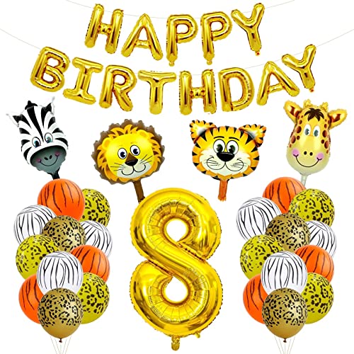 Geburtstagsdeko Jungen 8 Jahre, Dschungel Geburtstag Deko 8 Jahre, Luftballon 8. Geburtstag, Safari Happy Birthday Banner, Dschungel Luftballons, 1. Geburtstag Junge Mädchen Geburtstagsparty Deko von YOTANGO