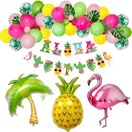 Tropische Party Dekorationen, Hawaii Deko Luftballons Set mit ALOHA Banner Flamingo Ananas Palmen Ballons, Hawaii Luftballons Set für Sommer Laua Tropische Theme Geburtstag Baby Shower Party Deko von YOTANGO