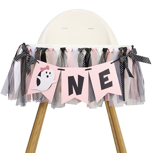 Mädchen Spooky One Hochstuhl Banner - Halloween Erstes Jahr Geburtstag Party Dekoration, Rosa und Schwarz Geist Thema Rag Gebunden Girlande, Cute Boo One Year Birthday Hochstuhl Banner mit schwarzen Mädchen Spooky One Hochstuhl Banner - Halloween Erstes Jahr Geburtstag Party Dekoration, Rosa und Schwarz Geist Thema Rag Gebunden Girlande, Cute Boo One Year Birthday Hochstuhl Banner mit schwarzen von YOUAME