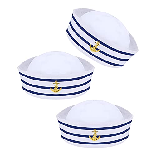 YOUDALIS Kapitänsmütze Blau mit Weißen Segelhüten Marine Seemann Hut Matrosenmütze für Männer Frauen Kostüm Zubehör, Anziehparty (3 Packungen) von YOUDALIS