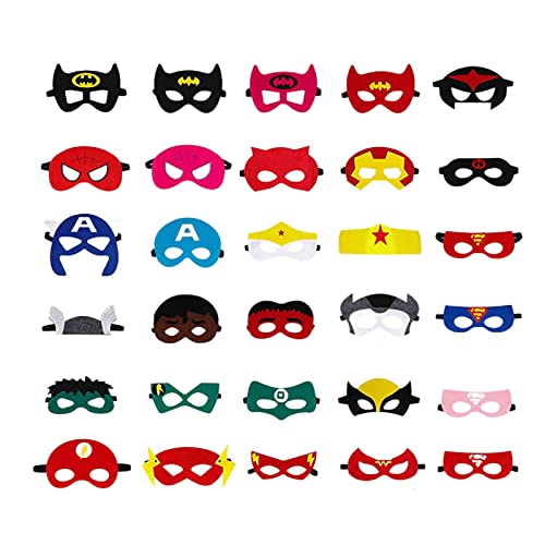 YOUDALIS Superhelden Masken, 30 Stück Filz Superhero Cosplay Party Masken, Halbmasken Kinder für Erwachsene und Kinder Party Maskerade Multicolor von YOUDALIS