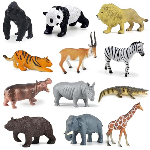YOUNGSAY 12 STK Waldtiere Figuren, Lebensecht Tierfiguren, Miniatur Tierfiguren Set, Kunststoff Tiere Figuren für Heimdekoration Bildung und Lernen Badespielzeug von YOUNGSAY