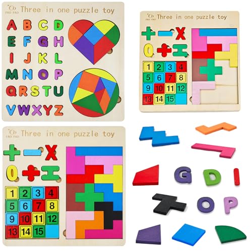 YOUNGSAY 2 STK Montessori Spielzeug, 3 in 1 Tangram Holzpuzzle Kinder, Kreativ Tangram Puzzle mit Ausführliche Anleitung für Kinder ab 3 Jahren Lernspielzeug von YOUNGSAY