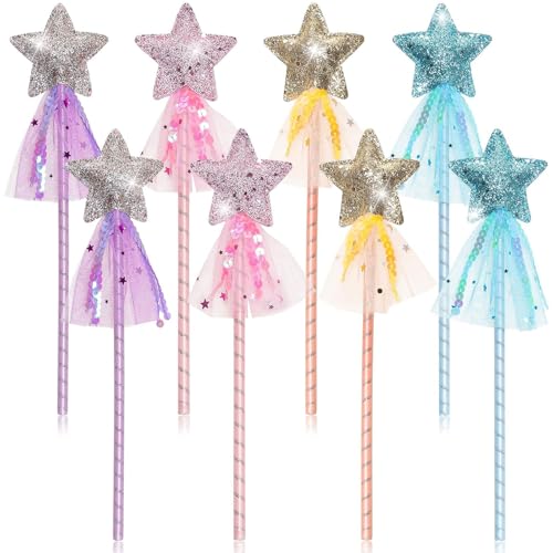 YOUNGSAY 8 Stück Feenstab, Niedlich Feen Zauberstab mit Stern, Glitzer Zauberstab Mädchen für Geburtstag Hochzeit Cosplay Dekoration (4 Farben) von YOUNGSAY