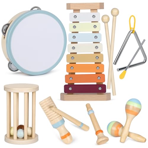 YOURTONE Musikinstrumente Kinder ab 3 Jahre, Baby Musikinstrumente Montessori Instrumente Kinder, Percussion Instrumente Set mit modernem Boho Xylophon für Kindergarten Musikspielzeug von YOURTONE
