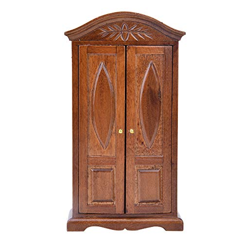 Puppenhausmöbel-Zubehör im Maöstab 1:12, Miniaturgarderobe Vintage Holzbraun Doppeltür Schrank Kleiderschrank Puppen Hauszubehör Puppenhausmöbel(EIN) von YOUTHINK