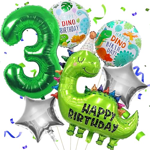 YOUWOSHE Luftballons Geburtstag, Dinosaurier Folienballons, Geburtstagsdeko 3 Jahr Jungen, Folienballon Zahlenballon 3, Luftballons Grün für Dinosaurier Party Dekoration Dschungel Party Kinder von YOUWOSHE