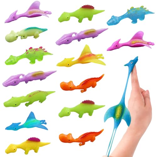 YOUWOSHE 15 Stück Schleuder Dinosaurier Finger Spielzeug, Fliegende Dinosaurier Schleuder Spielzeug, Dino Pädagogisches Spielzeug, Dinosaurier Party Spielzeug für Kinder Geschenk(Zufällige Farbe) von YOUWOSHE