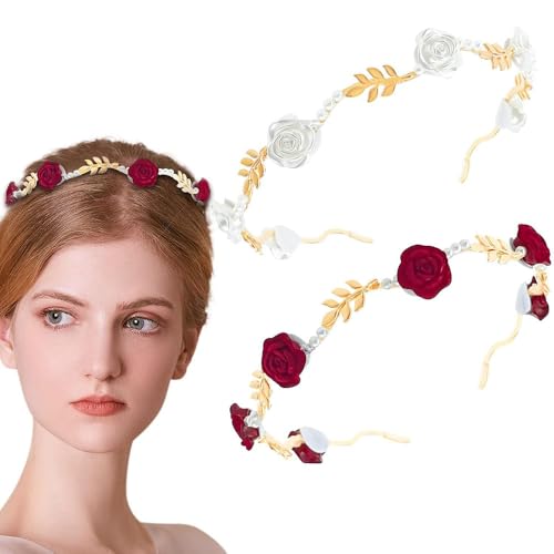 YOUXISC Damen Rose Perle Haarband - Glitzernde Kristall-Haarbänder, Haarschmuck in Goldmetallic, Geeignet für Abschlussbälle von YOUXISC