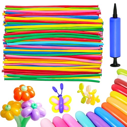 Modellier Luftballon, 200 Stück Gemischte Farbe Lange Verdrehen Ballons Modellierballons mit groß Luftpumpe für Kindergeburtstag Party Hochzeit Dekoratio von YOUYIKE