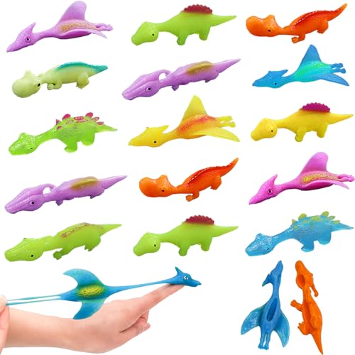 15 Stück Schleuder Dinosaurier Finger Spielzeug, Weich Katapult-Spielzeug, Fliegende Dinosaurier Schleuder Spielzeug, Dino Pädagogisches Spielzeug, Dinosaurier Party Spielzeug für Kinder Geschenk von YOUYIKE