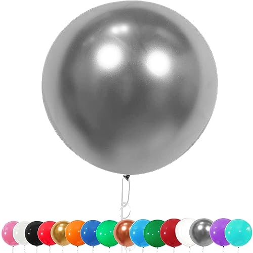 6 Stück Luftballons Gross, 36 Zoll Ballons Groß, Silber Latexballon, Luftballons XXL Groß, Grosse Luftballons XXL, Latex Riesige Ballon, für Hochzeit Babyparty Geburtstag Party Deko(91 cm) von YOUYIKE