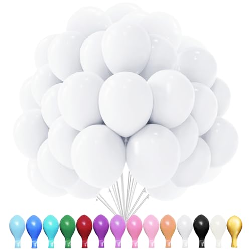 Luftballons Weiß, 100 Stück 10 Zoll Luftballons Weiß Matt, 2.2g Latex Luftballons, Luftballons Matt, für Geburtstagsfeiern, Jubiläumsfeiern, Hochzeiten, Baby Party, Partydekorationen von YOUYIKE