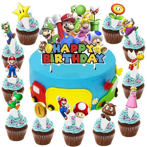 YOUYIKE Mario Cupcake Toppers, 25 Stück Mario Tortendeko Set, Mario Tortendeko, Mario Geburtstag Deko, Mario Kuchendekoration Topper Für Geburtstagsfeier Hochzeiten YOUYIKE Mario Cupcake Toppers, 25 Stück Mario Tortendeko Set, Mario Tortendeko, Mario Geburtstag Deko, Mario Kuchendekoration Topper Für Geburtstagsfeier Hochzeiten von YOUYIKE