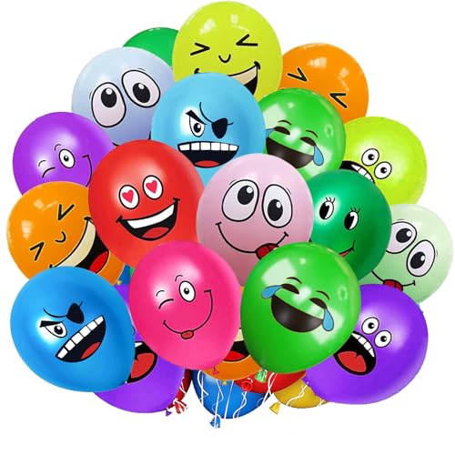 YOUYIKE 100 Stück Emotion Serie Latex Luftballons,12 Zoll Luftballon Smiley, Bunt Party Luftballons Lustig Luftballons, Laune Luftballon für Baby Shower Geburtstag Deko Jungen Mädchen von YOUYIKE