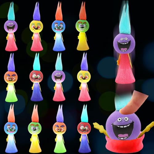 YOUYIKE 12 Stück LED Feder Leucht Springendes Spielzeug, 9cm LED Leuchtspielzeug Kinder, jumping spielzeug led, Spielzeug Emotions Puppen für 3-15 Jährige Mädchen und Jungen von YOUYIKE