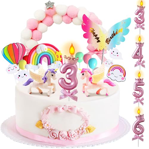 YOUYIKE Einhorn Tortendeko, Kuchen Topper Mädchen Inklusive Geburtstagskerzen 3/4/5/6 Jahr, Einhorn Deko Kindergeburtstag, Regenbogen Deko Torte, Einhorn Figuren Cake Topper YOUYIKE Einhorn Tortendeko, Kuchen Topper Mädchen Inklusive Geburtstagskerzen 3/4/5/6 Jahr, Einhorn Deko Kindergeburtstag, Regenbogen Deko Torte, Einhorn Figuren Cake Topper von YOUYIKE