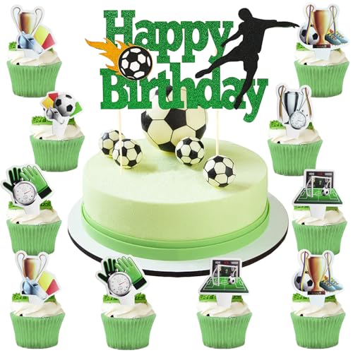 25 Stück Tortendeko Fussball, Fußball Geburtstagstorte Topper, Fußball Cake Topper, Fussball Kuchen Deko, Sport Tortendeko Soccer, für Kinder Geburtstag Party Dekoration von YOUYIKE