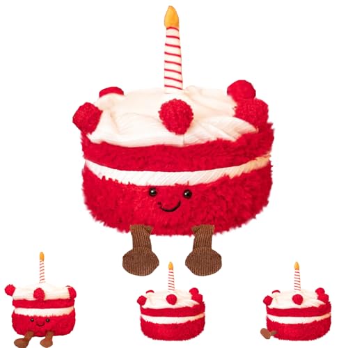 YOUYIKE 25cm Red Velvet Geburtstagstorte Puppe, Cartoon Schrullige Kuchen Plüschpuppe, Heimtextilien, Nachttisch Ornamente (Red Velvet Cake) von YOUYIKE