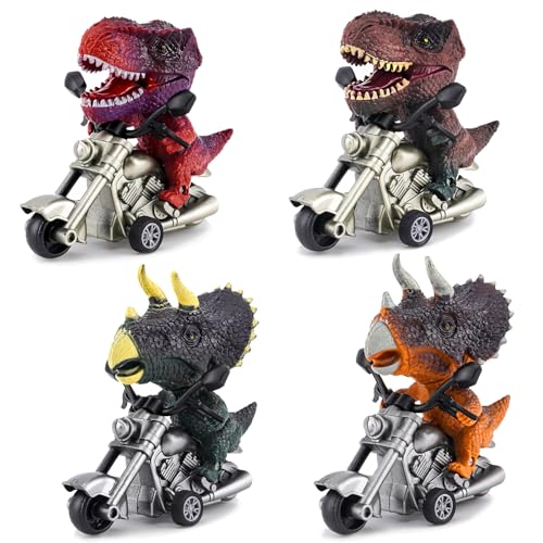 YOUYIKE Dinosaurier Auto Spielzeug, 4 Pack Dinosaurier Motorrad, Dinosaurier, Spielzeug Reibung, Fahrzeuge, 3 4 5 6 Jahre Mini Dinosaurier, Geburtstagsspielzeug, Halloween- und Ostergeschenke von YOUYIKE