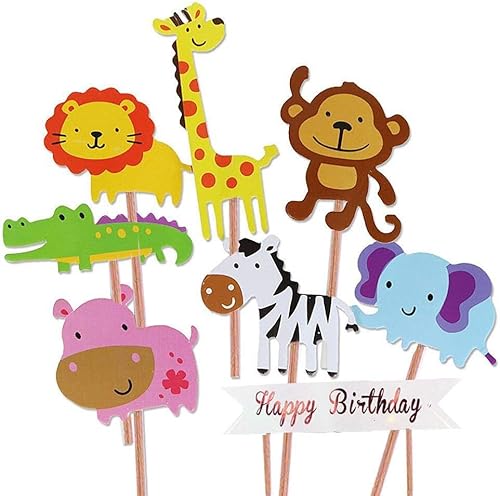 YOUYIKE 40 Stück Zoo Tier Cupcake Toppers, Tiere Geburtstag Tortendeko,Dschungel Tier Cupcake Topper, Dschungel Kuchen Deko, für Kinder Baby Party Geburtstag Party Kuchen Dekoration von YOUYIKE