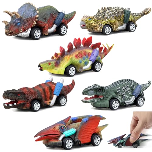 YOUYIKE Dinosaurier Spielzeug Auto, 6 Stück Dinosaurier Auto, Ziehen Zurück Autos für Kinder, Dino Pull Back Car, Weihnachten Geburtstag Ostern Geschenk für 3 4 5 6 7 8 9 Jahre Jungen Mädchen von YOUYIKE