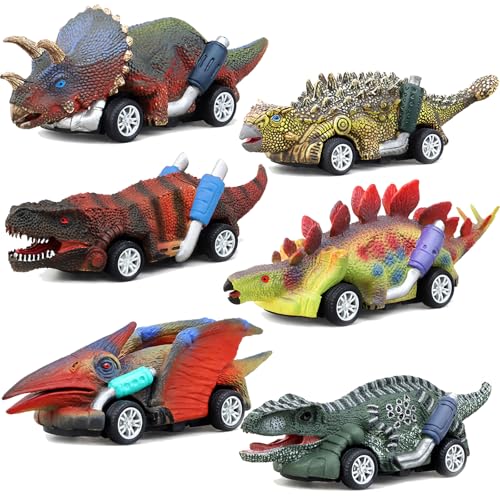 YOUYIKE Dinosaurier Spielzeug Auto, 6 Stück Dinosaurier Auto, Ziehen Zurück Autos für Kinder, Dino Pull Back Car, Weihnachten Geburtstag Ostern Geschenk für 3 4 5 6 7 8 9 Jahre Jungen Mädchen von YOUYIKE