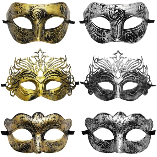 YOUYIKE 6 Stück Venezianische Masken, Maskerade Gesichtsmaske, karneval maske, masken kostüm, Venezianische Cosplay Fasching Verkleidung Maskenball für Karneval Mottoparty Kostüm Maske Herren von YOUYIKE