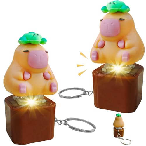 YOUYIKE Capybara Toy, 2 Stück Capybaras Keycap Schlüsselanhänger, Capybara Schlüsselanhänger mit Licht & Sound, zur Dekompression Dekoration, Lustige und Tragbare Spielzeug von YOUYIKE