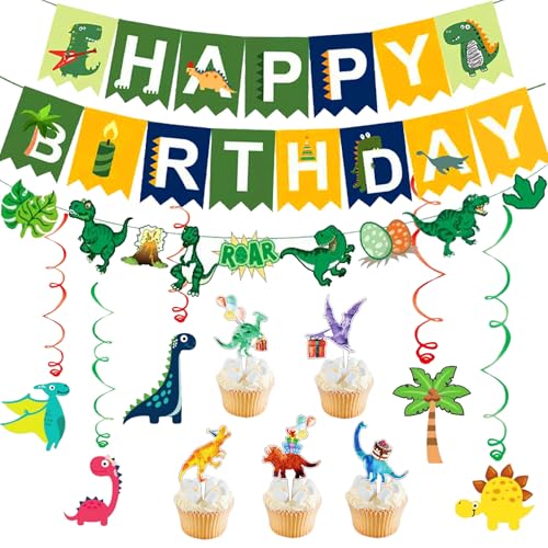 YOUYIKE Dinosaurier Deko Geburtstag Set 35 Stück,Dinosaurier Geburtstagsbanner,Dinosaurier Wirbel Deko,Dinosaurier Geburtstag Kuchen Deko für Jungenkindergeburtstagsparty, Babyparty YOUYIKE Dinosaurier Deko Geburtstag Set 35 Stück,Dinosaurier Geburtstagsbanner,Dinosaurier Wirbel Deko,Dinosaurier Geburtstag Kuchen Deko für Jungenkindergeburtstagsparty, Babyparty von YOUYIKE