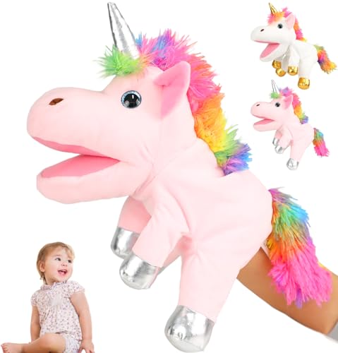 YOUYIKE Einhorn Handpuppen Einhorn Spielzeug, Einhorn Puppen für Kinder, Einhorn Kuscheltiere, Fingerpuppen, Geschenke, Einhorn Spielzeug Geeignet für Kinder und Erwachsene (Rosa) von YOUYIKE