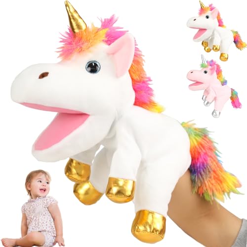 YOUYIKE Einhorn Handpuppen Einhorn Spielzeug, Einhorn Puppen für Kinder, Einhorn Kuscheltiere, Fingerpuppen, Geschenke, Einhorn Spielzeug Geeignet für Kinder und Erwachsene (Weiß) von YOUYIKE