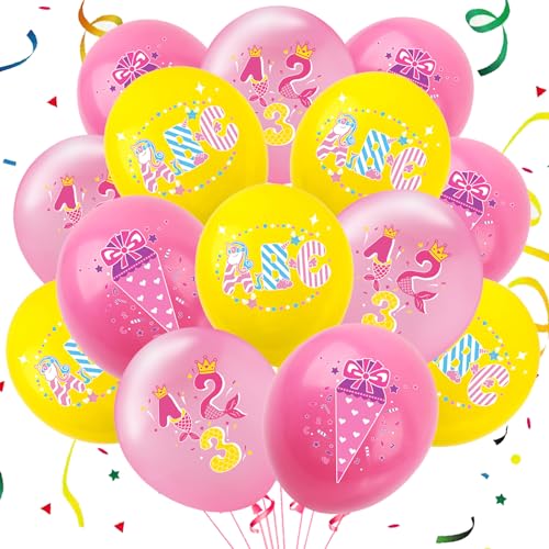 YOUYIKE Deko Einschulung Mädchen, Einschulung Deko Luftballons, 15 Pcs Einschulung Mädchen Ballons Rosa, mit 1 Ballonband, Pattern with Unicorn, Numbers, Letters, Schulanfang Deko für Mädchen von YOUYIKE
