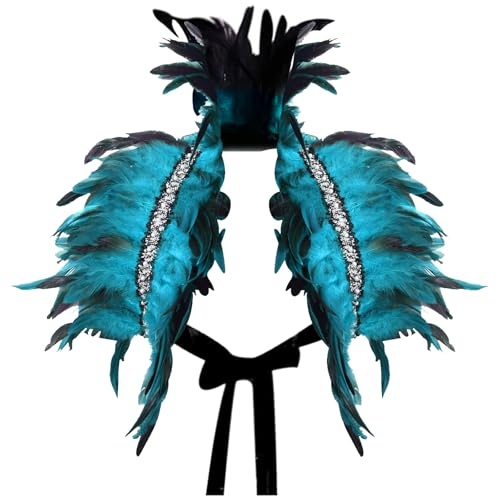 YOUYIKE Gothic Federkragen, Federumhang, Top Wings, Natürlicher Feder Cape, Swan Kostüm mit Feder Achselzucken, Geeignet für Männer und Frauen Halloween, Karneval, Gotische Kleiderparty（Himmelblau） von YOUYIKE