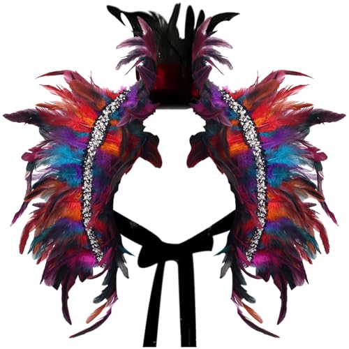 YOUYIKE Gothic Federkragen, Federumhang, Top Wings, Natürlicher Feder Cape, Swan Kostüm mit Feder Achselzucken, Geeignet für Männer und Frauen Halloween, Karneval, Gotische Kleiderparty（Farbe） von YOUYIKE