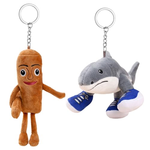 YOUYIKE Klassiker der Berge und Meere Plüsch-Schlüsselanhänger, Lustige Brainrot Meme Figur mit Weiches Kuscheltier Spielzeug für Kinder & Erwachsene (Dicker Strichmännchen + schuhloser Dreieckshai) von YOUYIKE