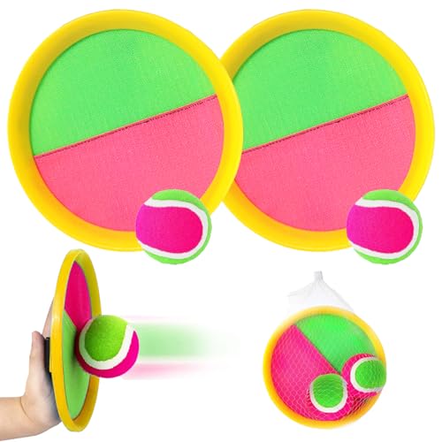 YOUYIKE Klettball Ballfangspiel, Klettballspiel für Kinder Set, mit 2 Fangscheiben 2 Bälle für Kinder, Klettball Strandspielzeug, Fangspiel Klettball für Party Garten Innen und Außen von YOUYIKE