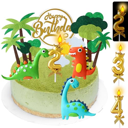 YOUYIKE Kuchendeko Dinosaurier 2. Geburtstag, 14 Stück Dschungel Tortendeko Junge, Tortendeko Geburtstag, Dino Kuchen Deko, Cake Topper für 2 Jahr Kinder Party von YOUYIKE