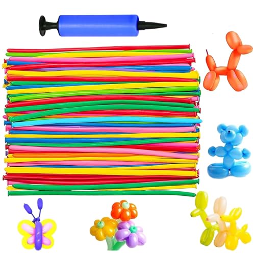 YOUYIKE Lange Ballons, 50 Stück Modellierballons mit Luftpumpe, Lange Bunte Ballons, Magischer Ballon, Modellierballons für Luftballons Knoten, Luftballons Tiere Clown Formen von YOUYIKE