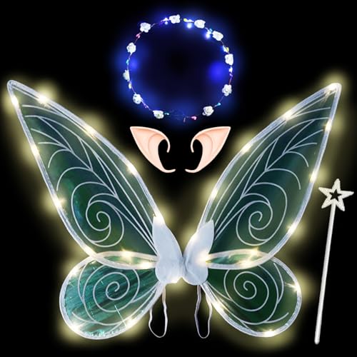 YOUYIKE Led Feenflügel Kostüm Set, Feenflügel mit Elfenohren, Blumenkranz, Led Flügel Kinder, Feenflügel Erwachsene, Schmetterlingsflügel Kinder für Weihnachts Karneval Geburtstags Cosplay Party YOUYIKE Led Feenflügel Kostüm Set, Feenflügel mit Elfenohren, Blumenkranz, Led Flügel Kinder, Feenflügel Erwachsene, Schmetterlingsflügel Kinder für Weihnachts Karneval Geburtstags Cosplay Party von YOUYIKE