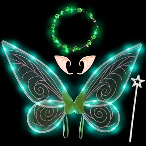 YOUYIKE Led Feenflügel Kostüm Set, Feenflügel mit Elfenohren, Blumenkranz, Led Flügel Kinder, Feenflügel Erwachsene, Schmetterlingsflügel Kinder für Weihnachts Karneval Geburtstags Cosplay Party YOUYIKE Led Feenflügel Kostüm Set, Feenflügel mit Elfenohren, Blumenkranz, Led Flügel Kinder, Feenflügel Erwachsene, Schmetterlingsflügel Kinder für Weihnachts Karneval Geburtstags Cosplay Party von YOUYIKE