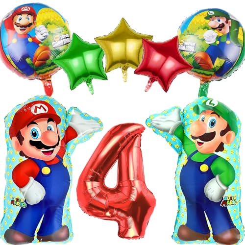 8 Stück Mario Geburtstagsdeko Kinder 4 Jahre, Super Mario Luftballons Geburtstag 4 Jahre, Folienballon Party Deko, Mario Ballons 4 Geburtstag für Kindergeburtstag Party Deko von YOUYIKE