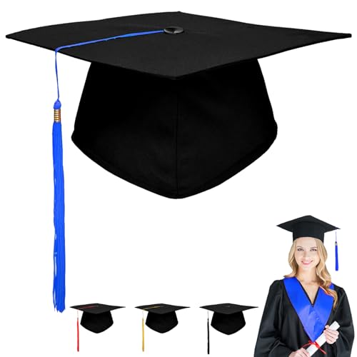 YOUYIKE Master Abschluss Hut, Abschlusskappe mit Blaue Quaste, Verstellbar (48-58 cm) Graduation Cap Unisex, Doktorhut für Abschlussfeiern vom Studium, Universität, Hochschule, Abitur von YOUYIKE