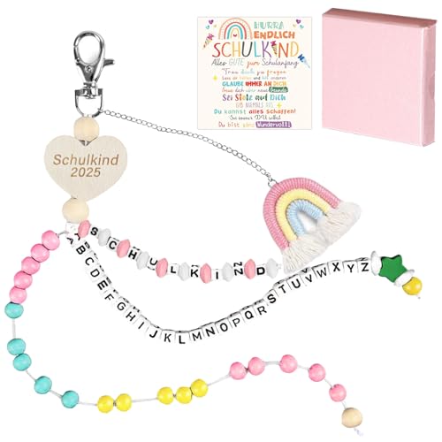 YOUYIKE Schultüte Mädchen Rechenkette 1. Klasse mit Geschenkbox, Schultüten Füllung Schulkind 2025 Junge und Mädchen, Einschulung Geschenke für Freunde und Schulkameradin, Glücksbringer Grußkarte Rosa von YOUYIKE