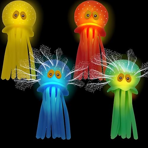 YOUYIKE Set mit 4 LED Oktopus Wasserbomben, Wassertiere mit Wasserbombeneffekt, Gummi Badespielzeug für Kleinkinder für Kinder ab 3 Jahren, Ideal für Pool, Schwimmbad, Badewanne von YOUYIKE