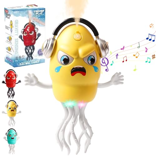 YOUYIKE Tanzender Oktopus, Interaktives Krabbel Musikspielzeug für Babies Tummy Time Toys Sancing Octopus & Automatische Hindernisvermeidung für Baby Junge Mädchen Bauchlage üben (Gelb) von YOUYIKE